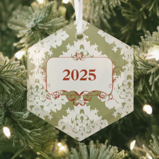 Vintage Green Damask Christmas Ornament