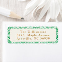 Vintage Green Damask Festive Return Address
