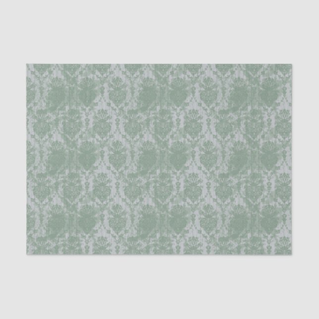 Vintage Green Damask Tissue Paper (Front)