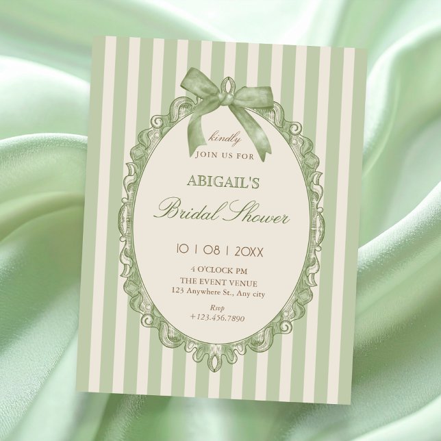 Vintage green elegant sweet bow bridal shower invitation (Creator Uploaded)