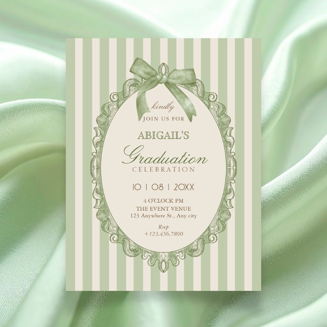 Vintage green elegant sweet bow graduation invitation (Creator Uploaded)