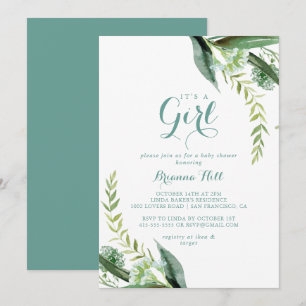 Vintage Green Eucalyptus It's A Girl Baby Shower  Invitation