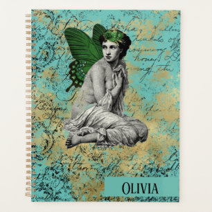 Vintage Green Fairy on Aqua Personalised Planner