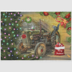Vintage Green Farm Tractor Christmas Rustic Barn Tissue Paper