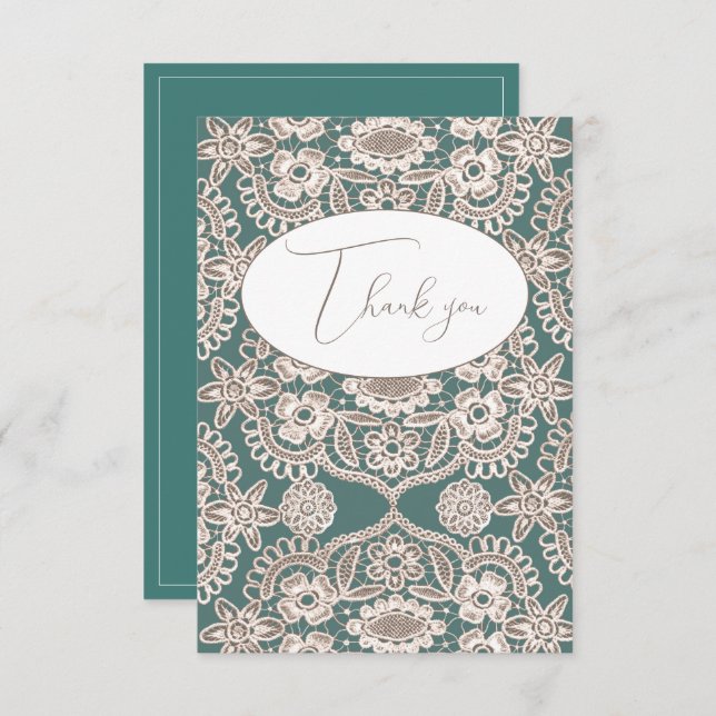 Vintage Green Faux Lace Flat Thank You Card (Front/Back)