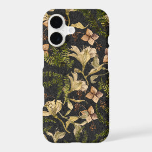 Vintage Green Ferns and Liles on Black