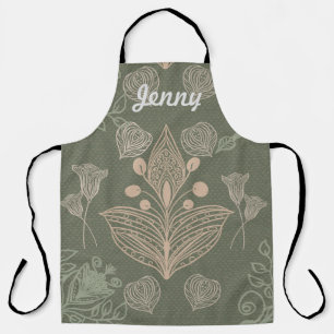 Vintage Green Floral All-Over Print Apron
