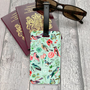 Vintage Green Floral Birds Botanical Pattern Luggage Tag