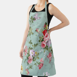 Vintage Green Floral Design Apron