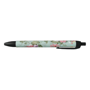 Vintage Green Floral Design  Black Ink Pen