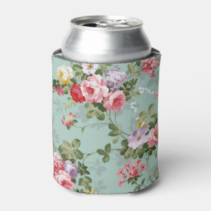 Vintage Green Floral Design  Can Cooler