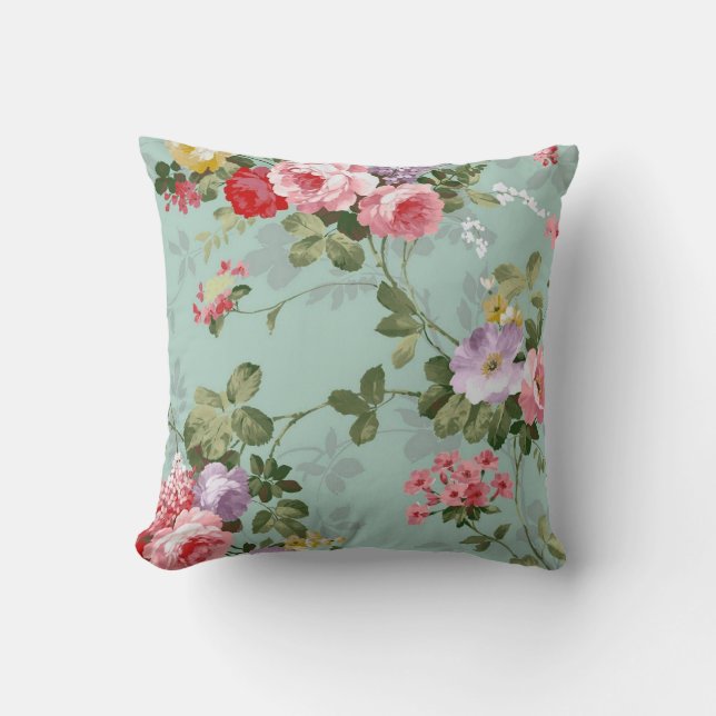 Vintage Green Floral Design  Cushion (Front)