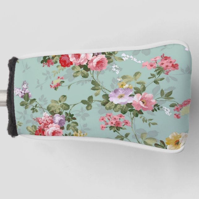 Vintage Green Floral Design  Golf Head Cover (Front)