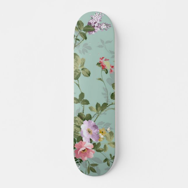 Vintage Green Floral Design  Skateboard (Front)