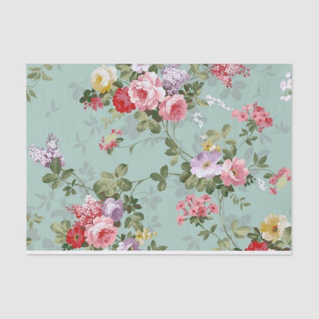 Vintage Green Floral Design  Tissue Paper (Front)