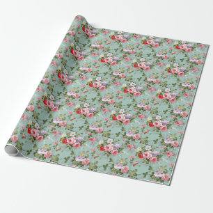 Vintage Green Floral Design  Wrapping Paper