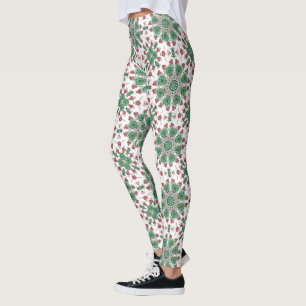 Vintage Green Floral Mandala Pattern Leggings
