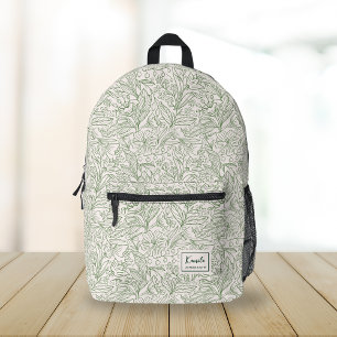 Vintage Green Floral Pattern Custom Script Name Printed Backpack