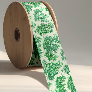 Vintage Green Floral Toile Grosgrain Ribbon