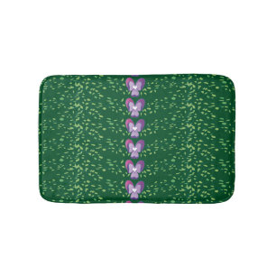Vintage Green Floral Violets wallpaper pattern Bath Mat