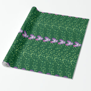 Vintage Green Floral Violets wallpaper pattern Wrapping Paper