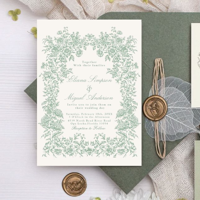 Vintage green flower garden Victorian wedding  Invitation (Creator Uploaded)