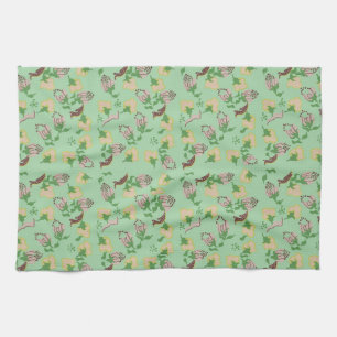 Vintage Green Flowers Tea Towel