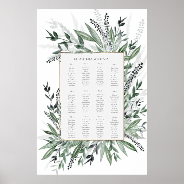 Vintage green foliage,SEATING CHART (Front)