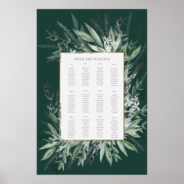 Vintage green foliage,SEATING CHART (Front)