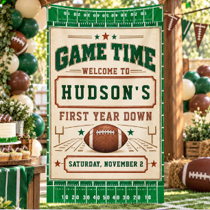 Vintage Green Football First Down 1st Birthday boy Banner