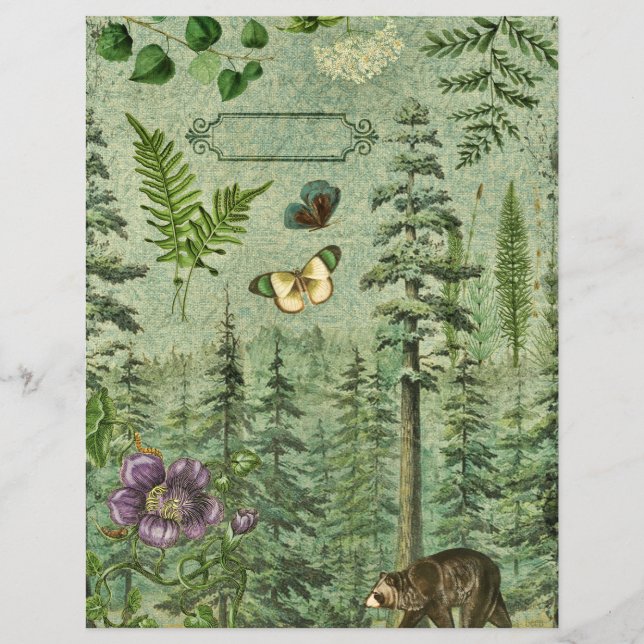 Vintage Green Forest Texture Scrapbook Paper (Front)