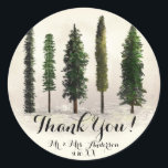 Vintage Green Forest Trees Rustic Woodsy Wedding Classic Round Sticker<br><div class="desc">Customise with or without text.</div>
