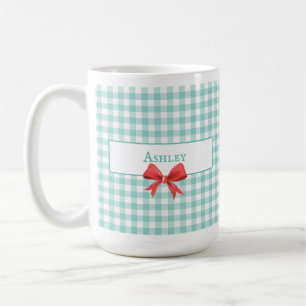 Vintage Green Gingham Bow Mug