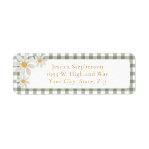 Vintage Green Gingham Daisy Return Address