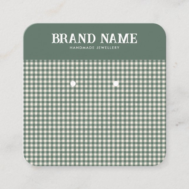 vintage Green Gingham Earrings Display Square Business Card (Front)