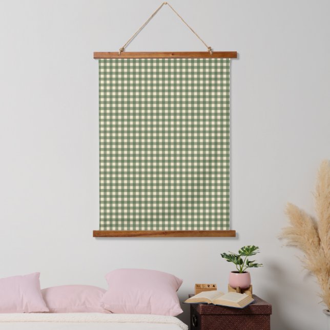 Vintage Green Gingham – Farmhouse Charm Pattern Hanging Tapestry (Bedroom)