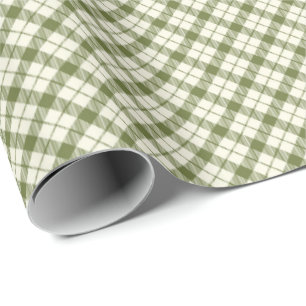 Vintage Green Gingham Plaid Christmas Wrapping Paper