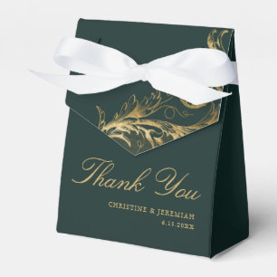 Vintage Green Gold Damask Wedding Thank You Favour Box