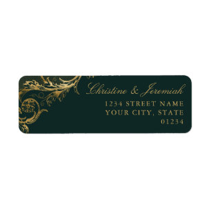 Vintage Green Gold Floral Damask Return Address