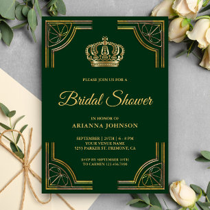Vintage Green Gold Ornate Crown Bridal Shower Invitation