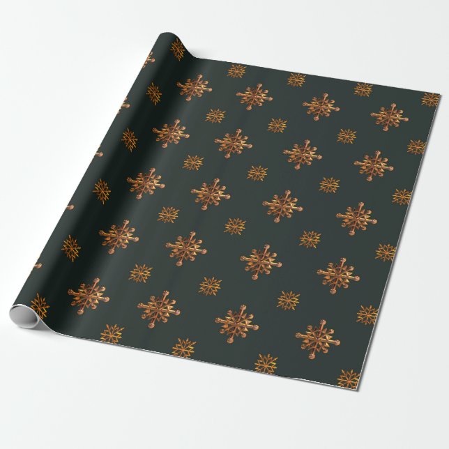 "VINTAGE GREEN & GOLD SNOWFLAKES" WRAPPING PAPER (Unrolled)
