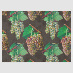 Vintage Green Grapes and Vines on Brown Decoupage Tissue Paper