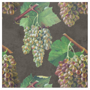Vintage Green Grapes and Vines on Brown Fabric