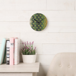 Vintage Green, grey and orange shamrock St Patrick Round Clock