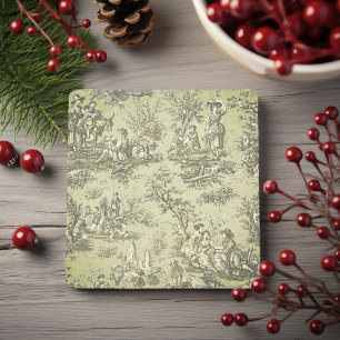 Vintage Green Grey French Country Toile Stone Coaster
