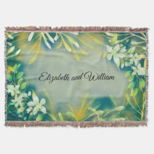 Vintage Green grey tropical plants botanical Throw Blanket
