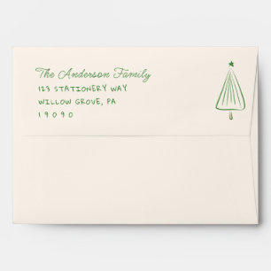 Vintage Green Hand Drawn Christmas Star Tree Envelope
