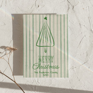 Vintage Green Hand Drawn Christmas Tree Non-Photo Holiday Card
