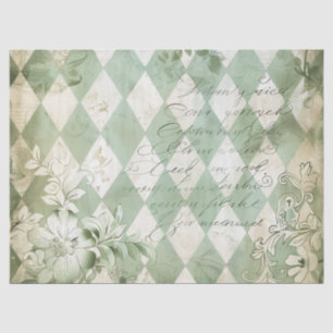 Vintage Green Harlequin Floral Script Tissue Paper