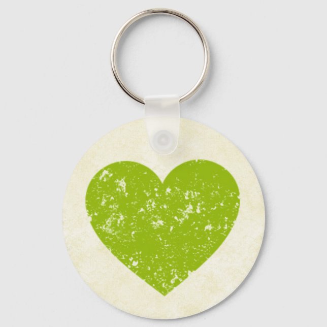 Vintage Green Heart Grunge Love Keychain (Front)